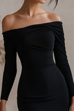 Elegant Black Tight Off the Shoulder Short Cocktail Dress with Sleeves