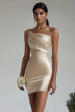 Champagne Strapless Satin Tight Mini Prom Dress