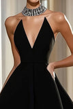 Simple Black Short Strapless A Line Satin Cocktail Dress