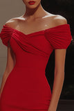 Red Tight Satin Off the Shoulder Mini Cocktail Dress