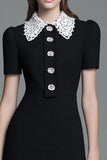 Tight Short Black Tweed Outfits with Buttons