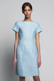 Sky Blue Bateau Neck Short Tweed Outfits with Sleeves