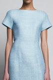 Sky Blue Bateau Neck Short Tweed Outfits with Sleeves