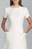 Ivory Pearls Round Neck Short Tweed Outfits with Pockets