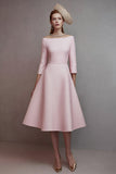 Midi Pink Off the Shoulder A Line Tweed Outfits with Sleeves