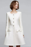 Ivory Round Neck A Line Short Tweed Outfits with Buttons