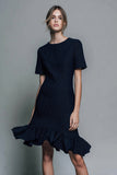 Black Tweed Short Sleeves Date Night Outfits with Ruffles
