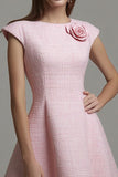 Pink Cap Sleeves A Line Short Tweed Outfits with 3D Flowers