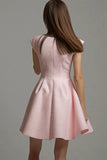Pink Cap Sleeves A Line Short Tweed Outfits with 3D Flowers