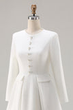 Ivory Long Sleeves A Line Midi Tweed Dress with Buttons