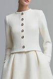 Ivory 2 Piece Midi A Line Tweed Outfits with Buttons