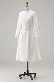 2 Piece Midi Ivory A Line Tweed Outfits with Buttons