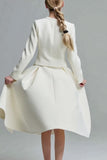 Ivory 2 Piece Midi A Line Tweed Outfits with Buttons