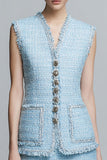 2 Piece Sky Blue Short Tweed Outfits with Ruffles
