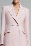 Pink Notched Lapel Short Tweed Pencil Blazer Dress with Sleeves