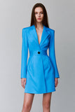 Blue Pencil Notched Lapel Short Blazer Dress with Belt