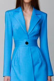 Blue Pencil Notched Lapel Short Blazer Dress with Belt