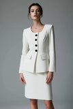 2 Piece Ivory  Bodycon Satin Short Single Breasted Business Suits with Sleeves