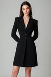 Short Black Peak Lapel Single Breasted Blazer Dress with Sleeves