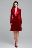Velvet Burgundy Single Breasted Short Blazer Dress with Sleeves