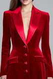 Velvet Burgundy Single Breasted Short Blazer Dress with Sleeves