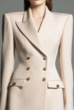 Champagne Satin Peak Lapel Fitted Short Blazer Dress with Sleeves