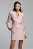 Pink Short Pencil Peak Lapel Double Breasted Blazer Dress with Sleeves