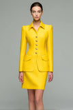 2 Piece Yellow Collar Neck Satin Short Pencil Business Suits with Sleeves