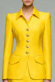 2 Piece Yellow Collar Neck Satin Short Pencil Business Suits with Sleeves