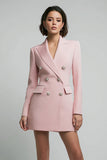 Pink Peak Lapel Double Breasted Short Pencil Blazer Dress