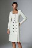 Ivory Satin Square Neck Short Pencil Blazer Dress with Sleeves