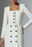 Ivory Satin Square Neck Short Pencil Blazer Dress with Sleeves