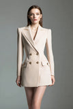 Champagne Satin Peak Lapel Short Bodycon Blazer Dress