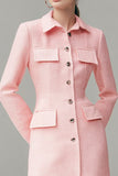 Pink Collar Neck Tweed Single Breasted Short Pencil Blazer Dress
