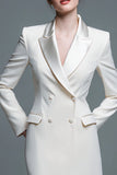 Short Tight Ivory Peak Lapel Double Breasted Blazer Dress with Sleeves
