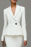 Ivory Satin Notched Lapel 2 Piece Mermaid Midi Business Suits with Ruffles