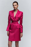 Fuchsia Notched Lapel Pencil Satin Short Blazer Dress with Belts