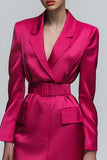 Fuchsia Notched Lapel Pencil Satin Short Blazer Dress with Belts