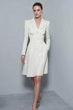 A Line Ivory Notched Lapel Short Blazer Dress with Pockets