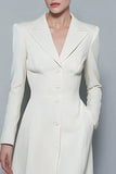 A Line Ivory Notched Lapel Short Blazer Dress with Pockets