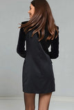 Black Satin Tight Peak Lapel Short Blazer Dress with Sleeves