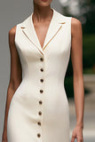 Midi Ivory Notched Lapel Pencil Single Breasted Blazer Dress