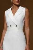 Midi Ivory Notched Lapel Pencil Blazer Dress with Ruffles