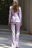 Lilac 3D Flower Satin 2 Piece Peak Lapel Business Suits