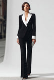Black Peak Lapel Flare Leg 2 Piece Formal Business Suits with Sleeves