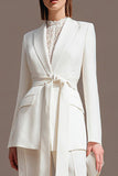 2 Piece Ivory Long Sleeves Business Suits with Sash