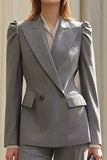 Grey 2 Piece Double Breasted Peak Lapel Formal Business Suits with Sleeves