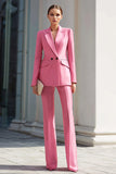 Pink 2 Piece Peak Lapel Long Sleeves Formal Business Suits