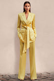 Daffodil Satin 2 Piece Long Sleeves Formal Business Suits with Sash