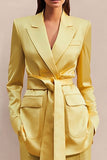 Daffodil Satin 2 Piece Long Sleeves Formal Business Suits with Sash